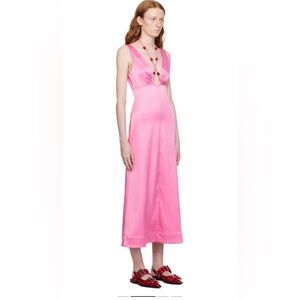 GANNI Double Satin Halter Neck Dress in Wild Orchid